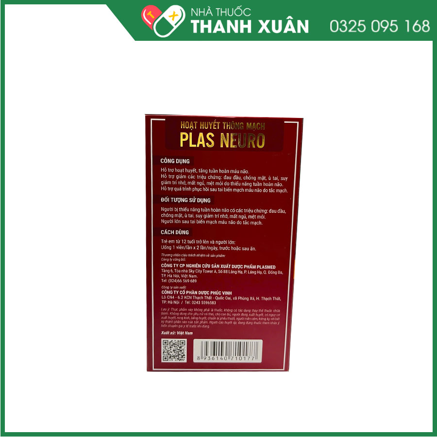 Hoạt huyết thông mạch Plas Neuro tăng cường tuần hoàn máu não